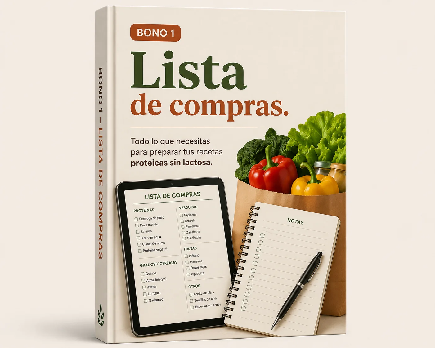Mockup del Bono 1: Lista de compras para recetas proteicas sin lactosa