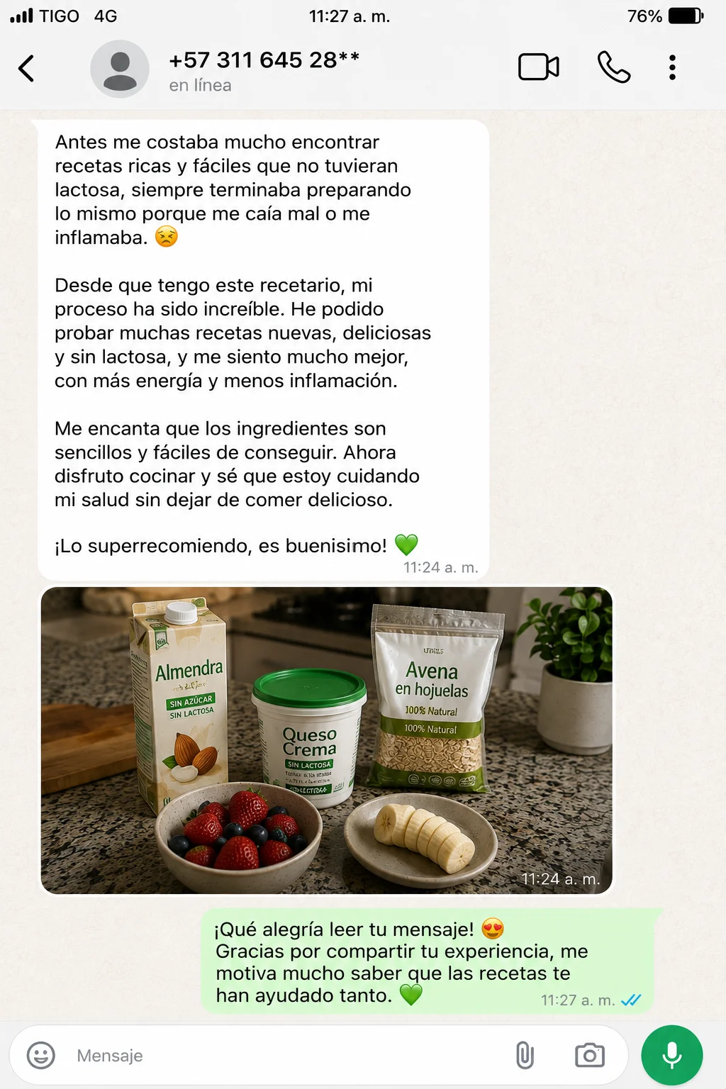 Testimonio de una clienta sobre las recetas proteicas sin lactosa