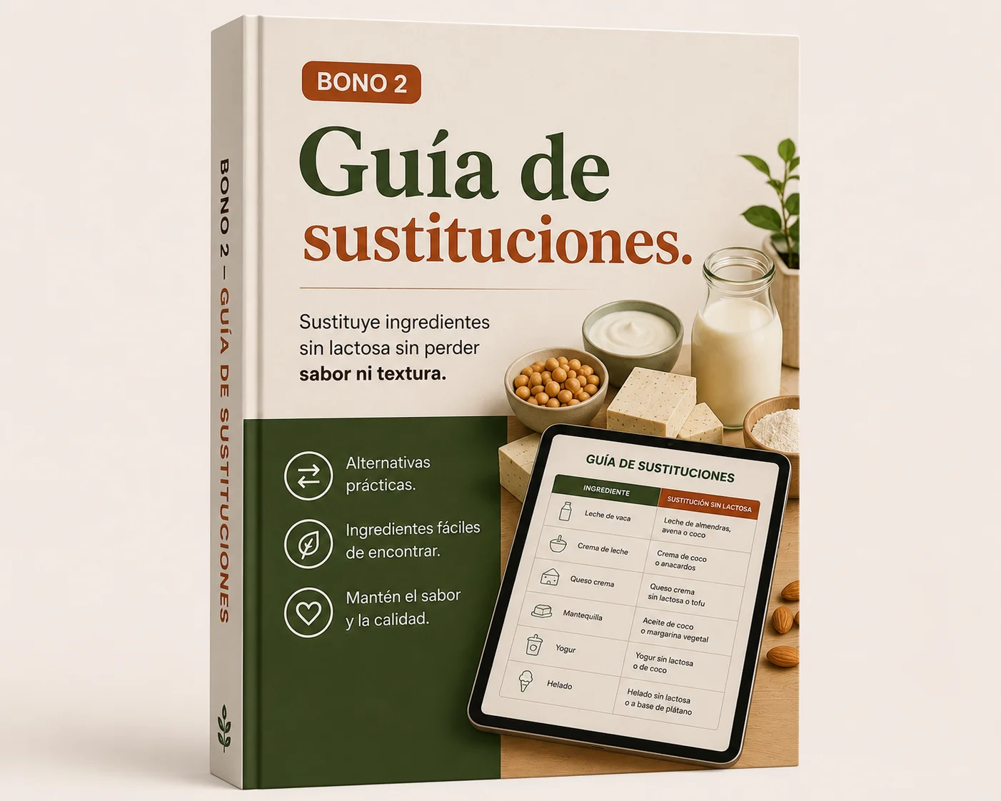 Mockup del Bono 2: Guía de sustituciones sin lactosa